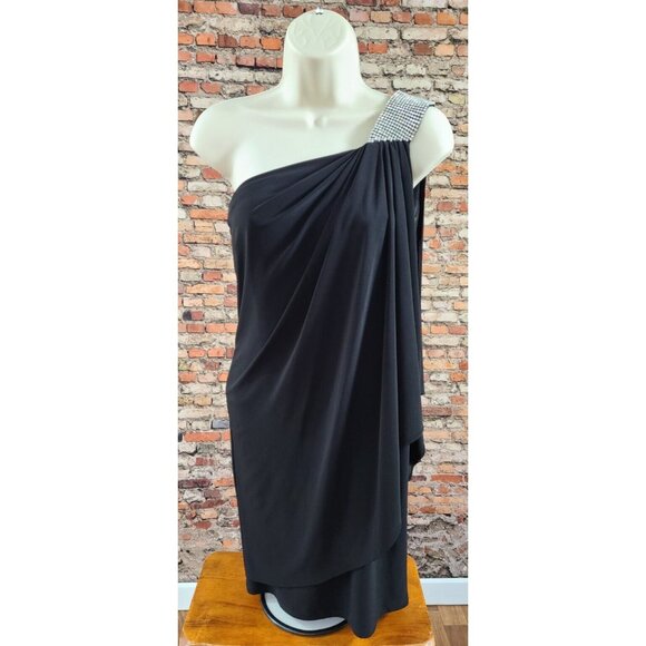 Cache Sexy Little Black One Shoulder Dress Rhinestones Cocktail Party Women's 2 - Picture 2 of 8